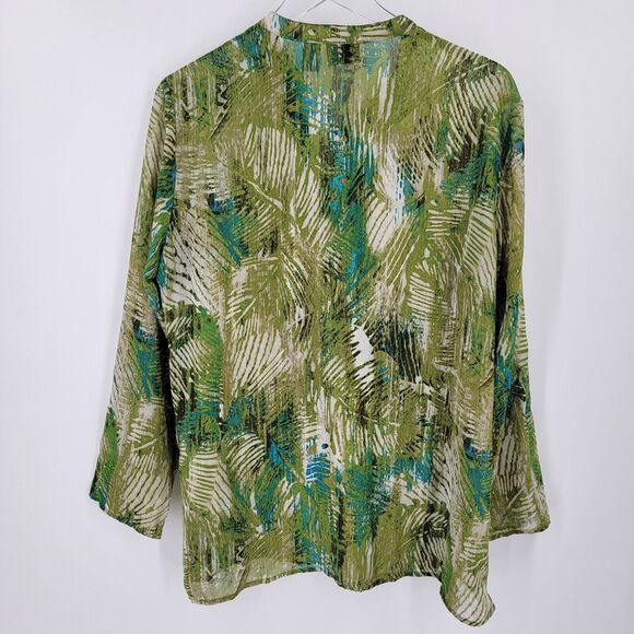 Chico's Additions Blouse Women's Large Leaf Botanical Print Semi Sheer Green - Picture 6 of 11